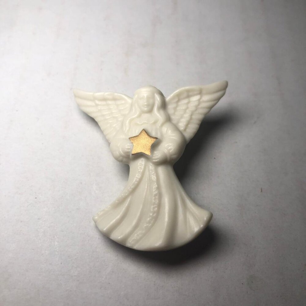 Vintage Signed Lenox Angel Wing Star Off White Gold Tone Christian Brooch Pin